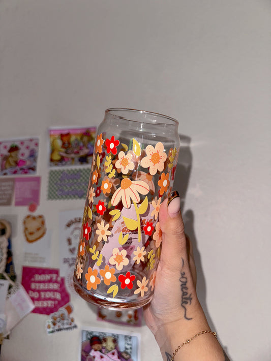 Autumn Flowers 20oz Glass Cup