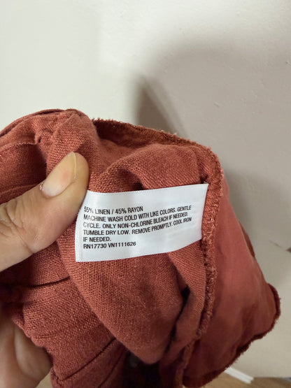 1x Rust Linen Rayon Shorts w/ Pockets & Drawstring