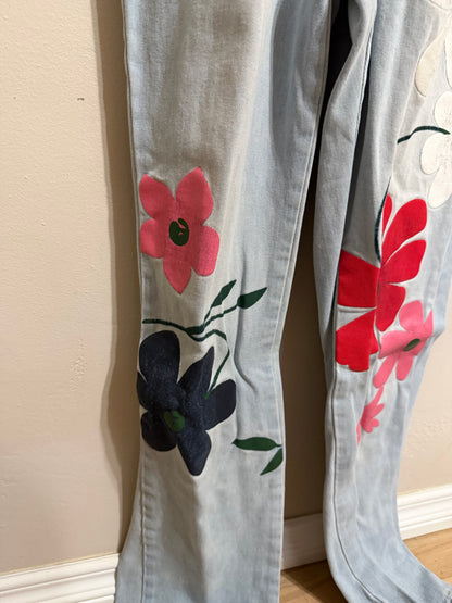 Medium Floral Painted Denim Overalls