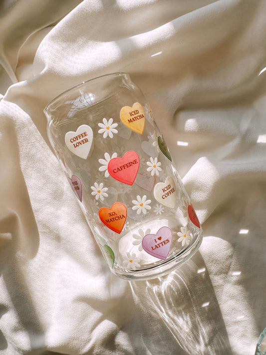 Caffeine Vday Hearts Glass Cup