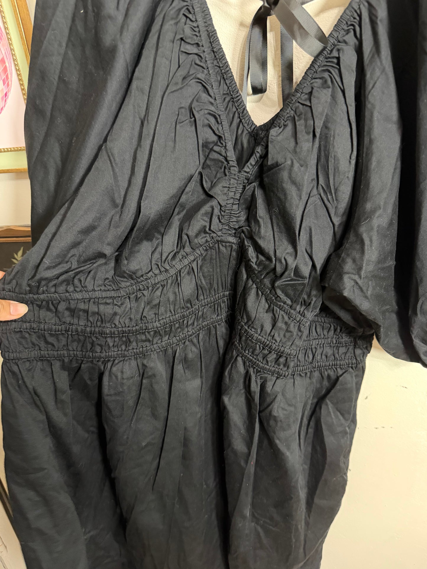 XXL NWOT Black Smocked Waist Midi Dress w/ Tie Back