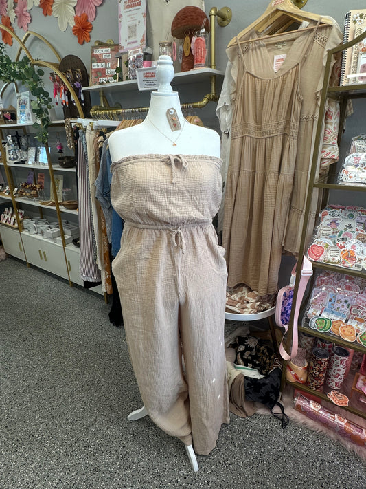 XL Tan Gauze Jumpsuit