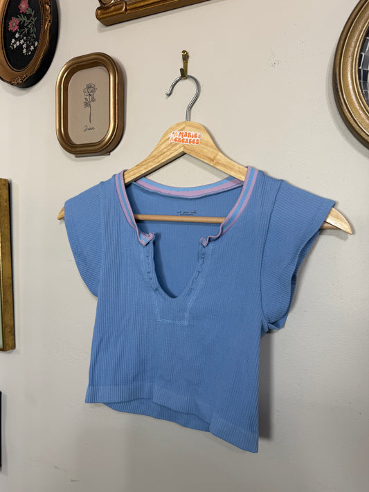 XS/S Ribbed Pink Blue Crop Top