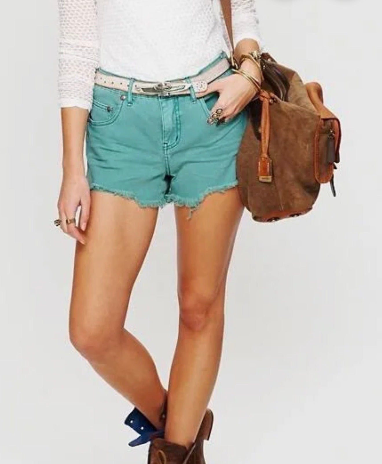 Size 25 Teal Cut Off Shorts w/ Frayed Hem
