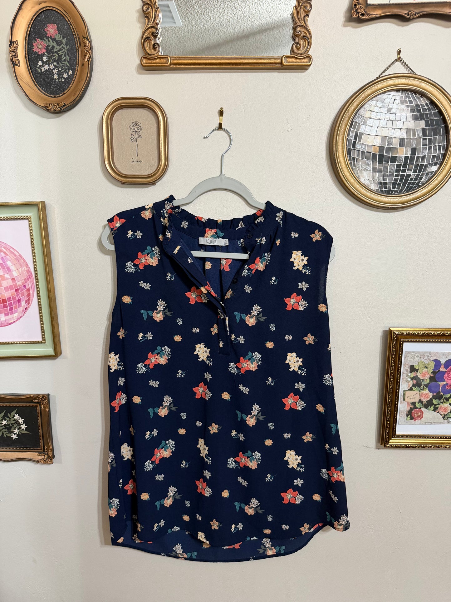 Large Navy Floral Blouse