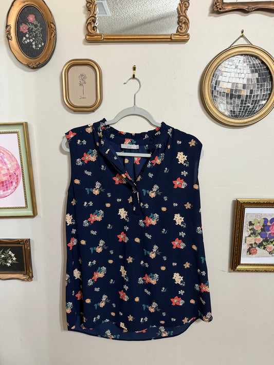 Large Navy Floral Blouse