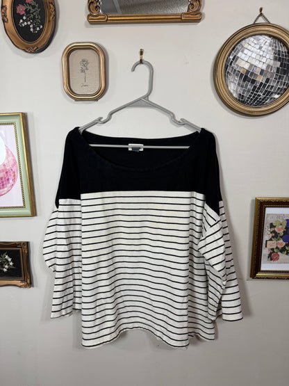 XXL Navy White Striped Quarter Sleeve Top