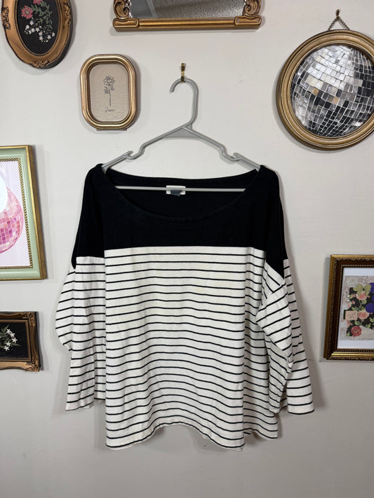 XXL Navy White Striped Quarter Sleeve Top