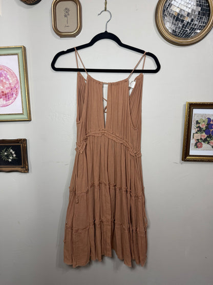 XS-Med Nude/Neutral Boho Tiered Mini Dress