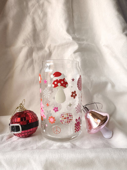 Pink Christmas Glass Cup