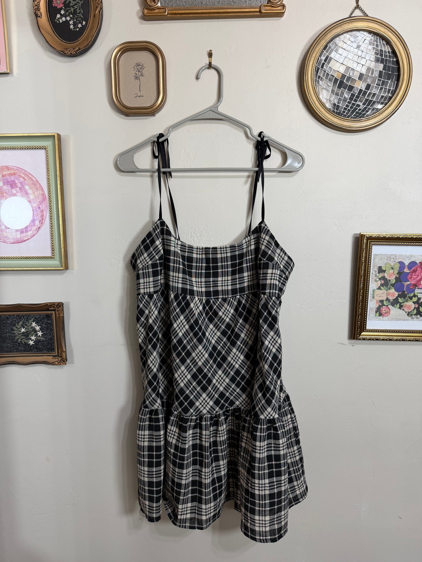 Small Gingham Plaid Mini Dress w/ tie Straps
