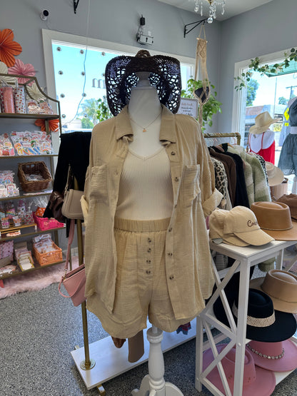 Crinkle Gauze Shirt & Shorts Set