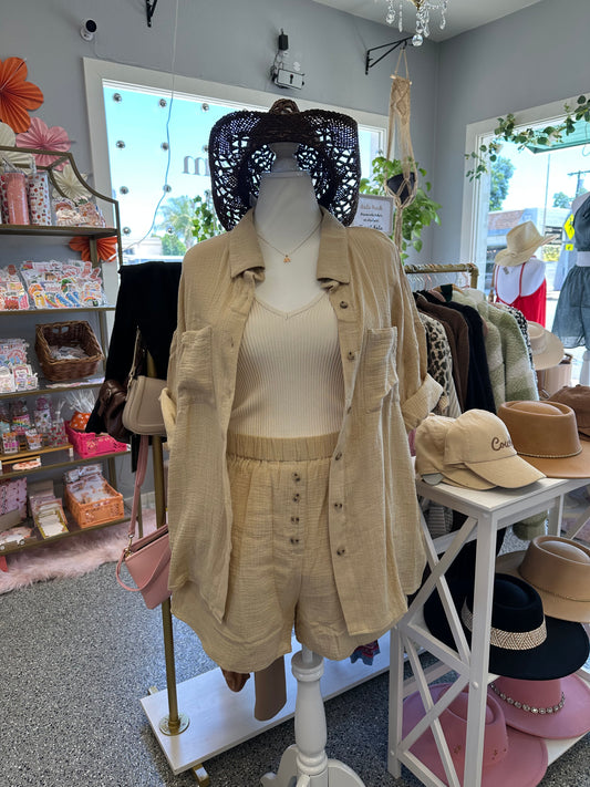 Crinkle Gauze Shirt & Shorts Set