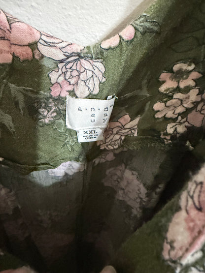 XXL Green Floral Midi Dress w/ Pockets