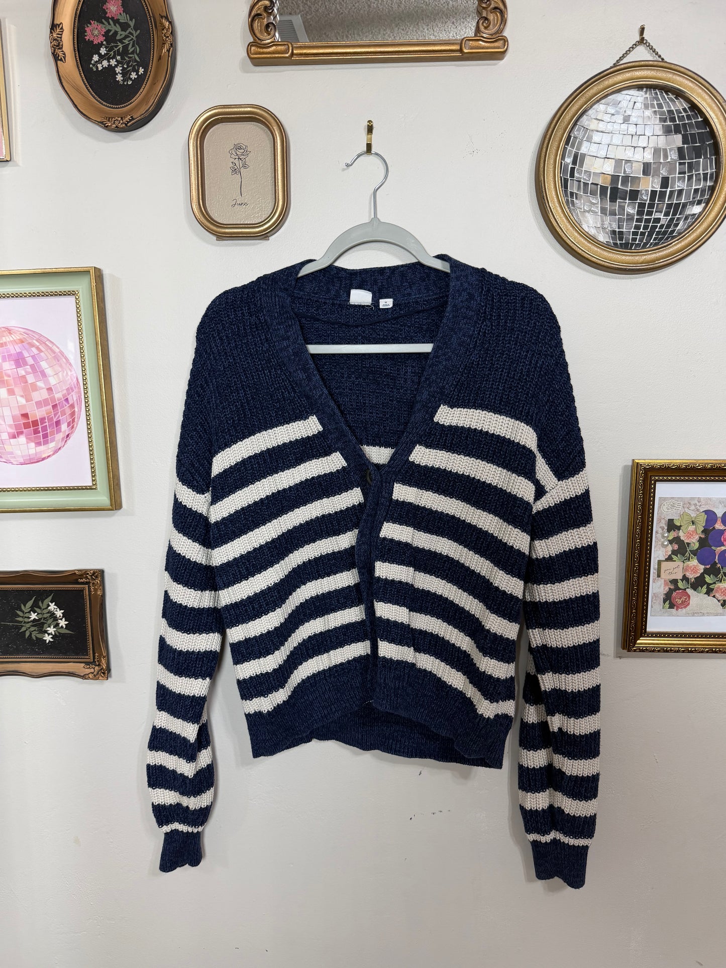 Medium Blue Striped Oversized Cardigan