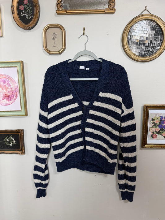 Medium Blue Striped Oversized Cardigan