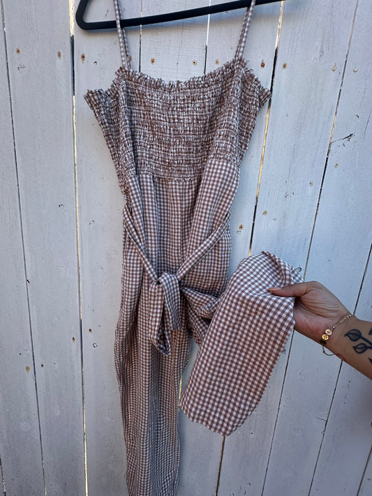 Large Neutral Gingham Jumpsuit