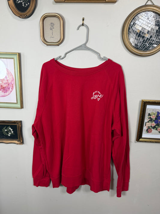 XXL Tall Red All For Love Embroidered Crewneck Sweatshirt