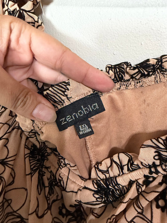 2x Nude Black Lace Floral Look Blouse