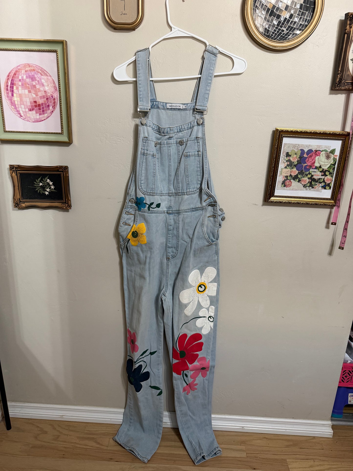 Medium Floral Painted Denim Overalls