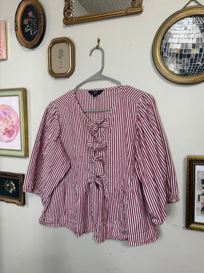 Large Red/White Peplum Tie Top