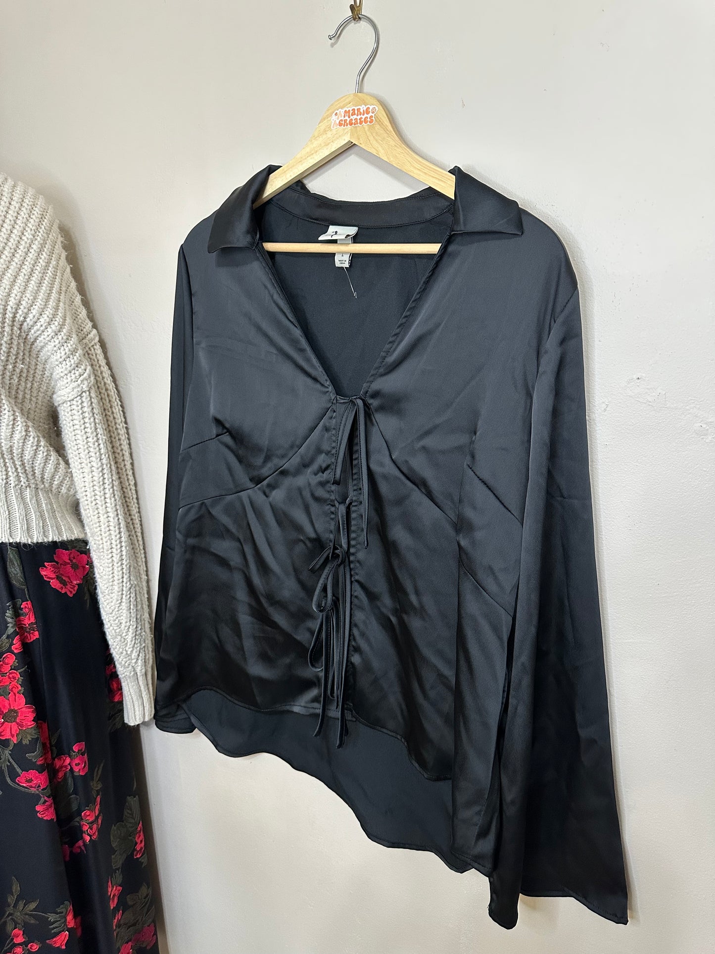 Large Black Silk Tie Top