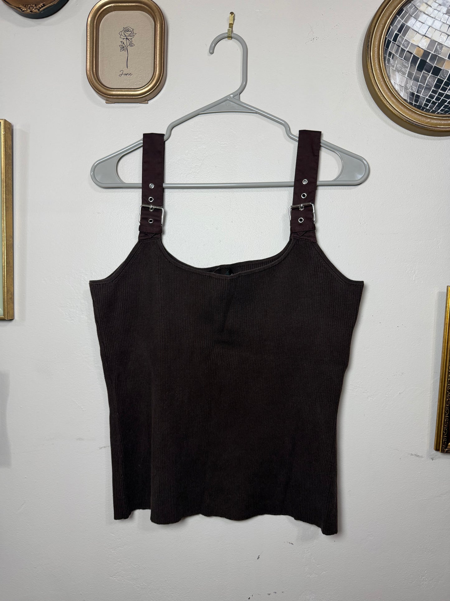 XL Vintage Y2K Brown Buckle Strap Ribbed Tank