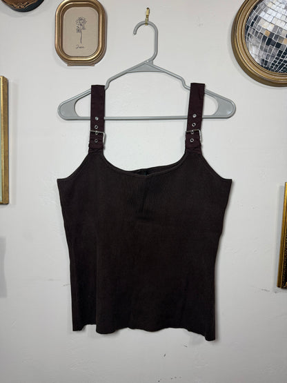 XL Vintage Y2K Brown Buckle Strap Ribbed Tank