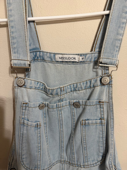 Medium Floral Painted Denim Overalls
