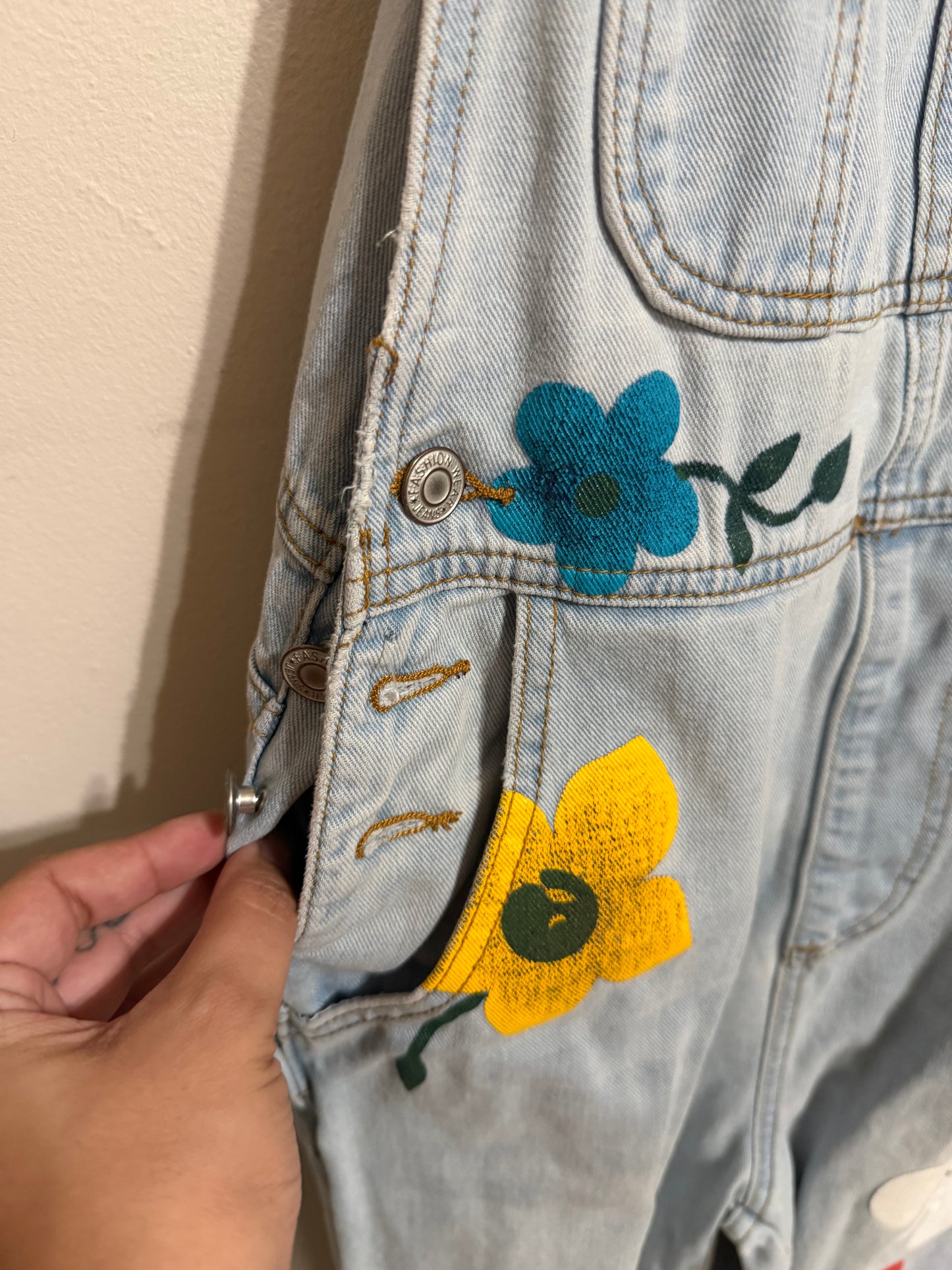 Medium Floral Painted Denim Overalls