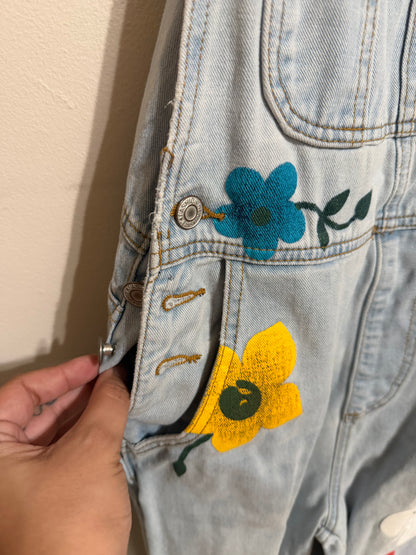 Medium Floral Painted Denim Overalls