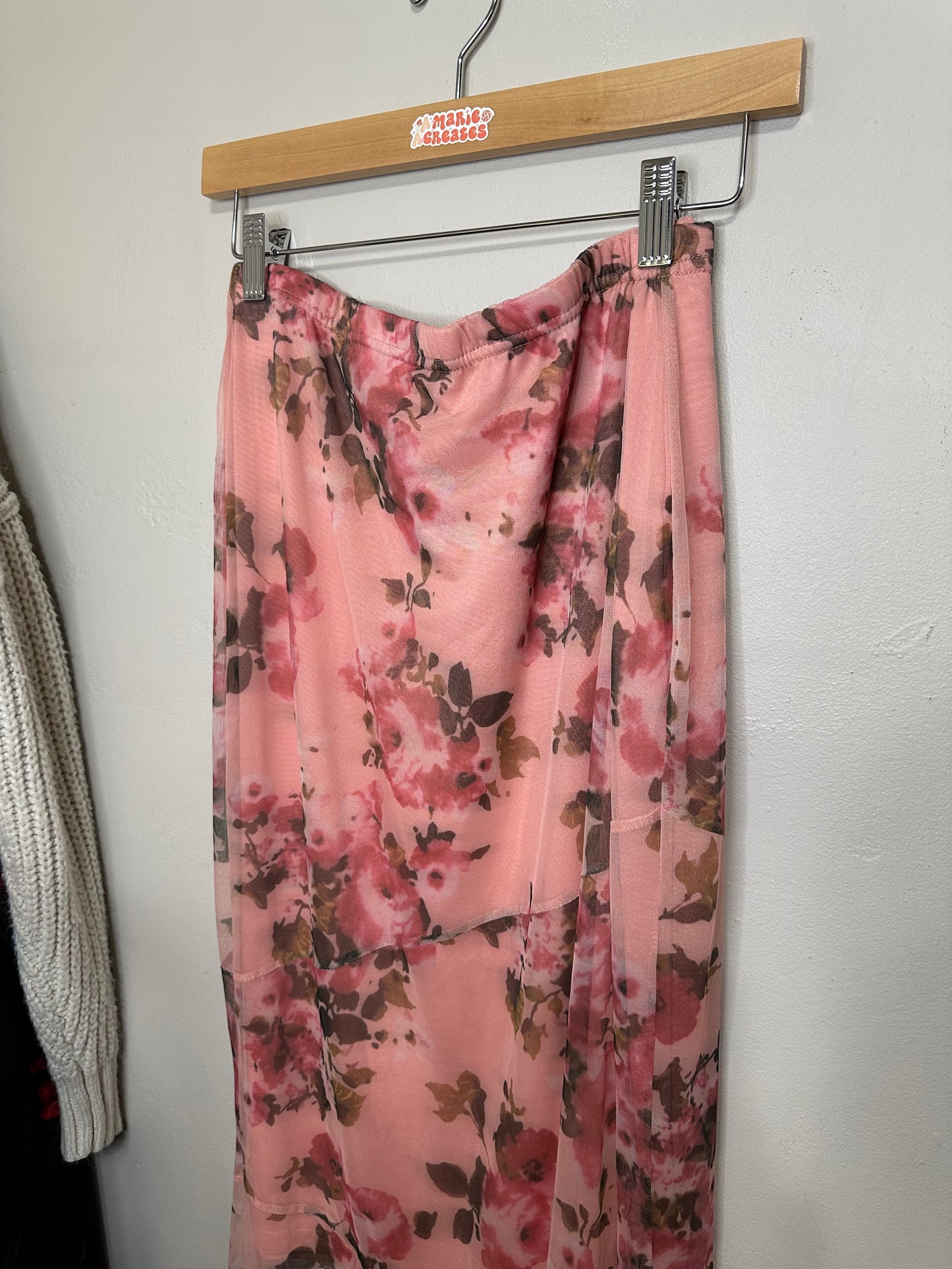 XL Pink Floral Maxi Skirt