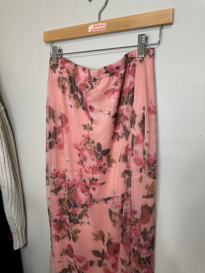 XL Pink Floral Maxi Skirt