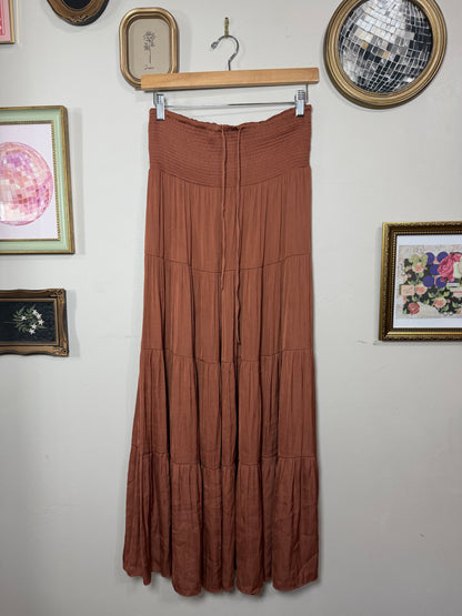 Small Warm Brown Maxi Skirt w/ Smocked Waist