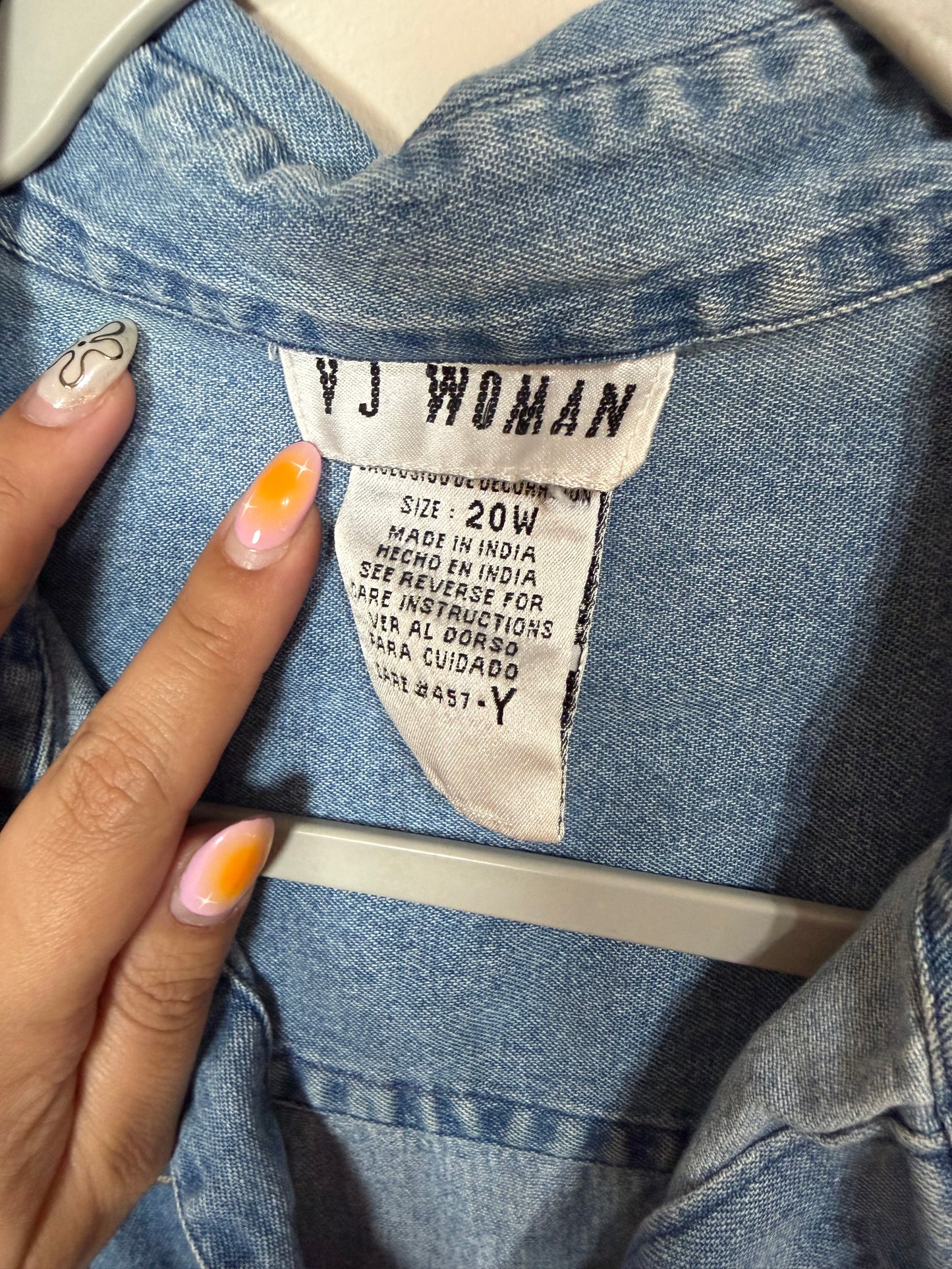 20w Embroidered Denim Button Up Top