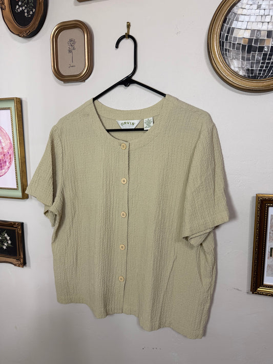 Medium Khaki Green Button Up Top