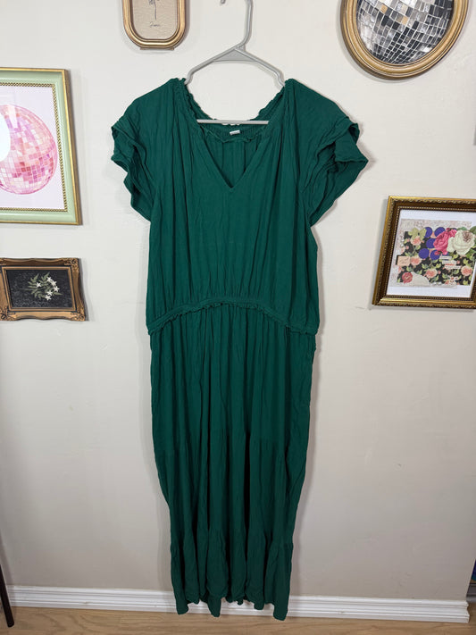 XXL Green Maxi Dress w/ Flutter Sleeves