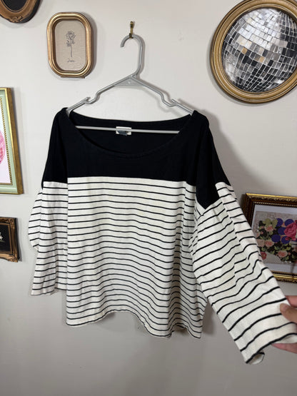 XXL Navy White Striped Quarter Sleeve Top