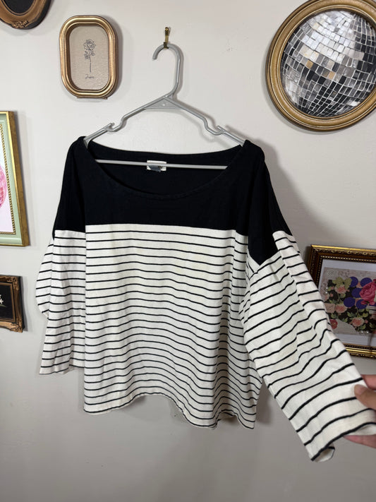 XXL Navy White Striped Quarter Sleeve Top