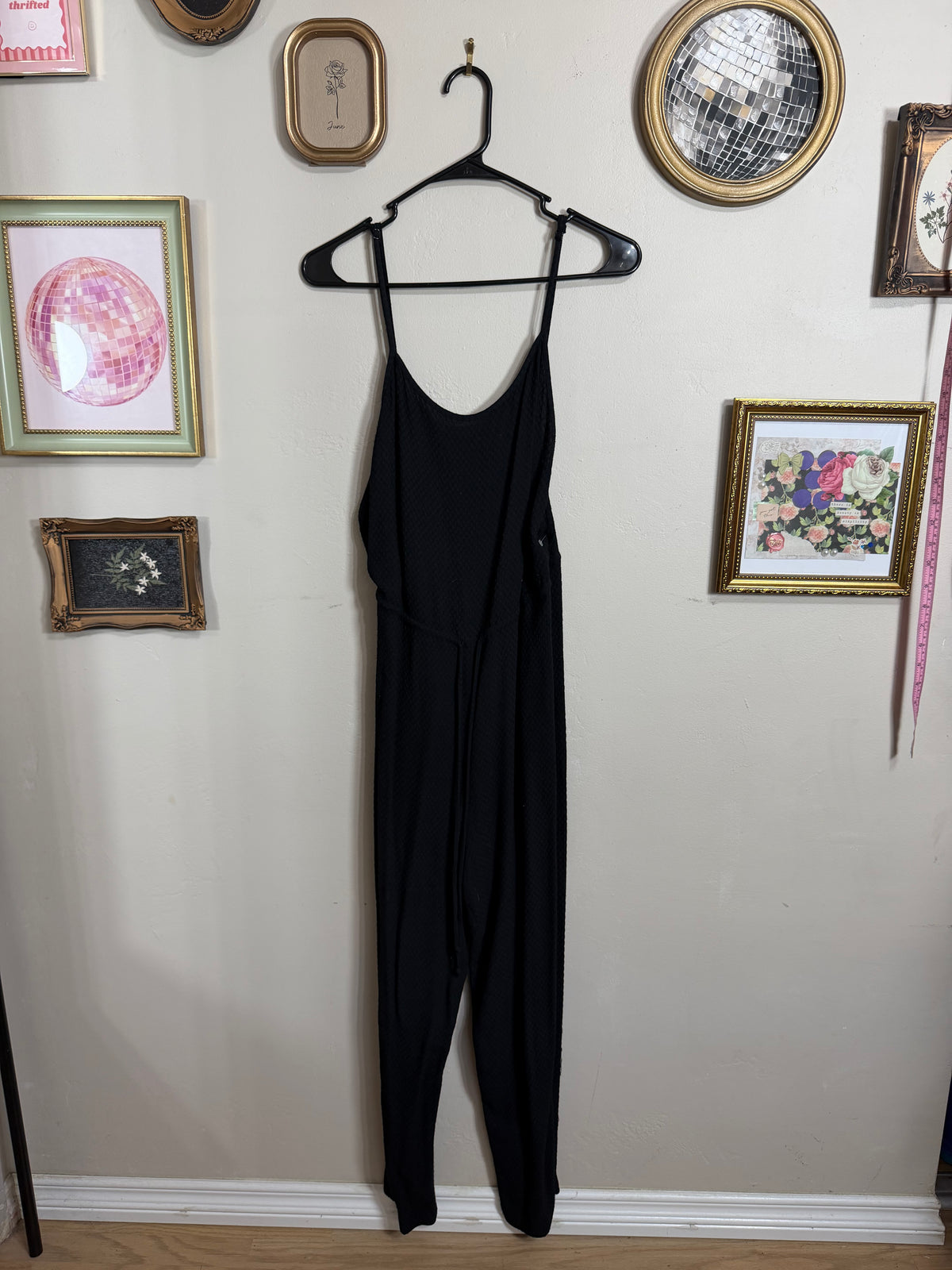 Small Black Cropped Aspen Knit Jumpsuit w/ Tie Waist