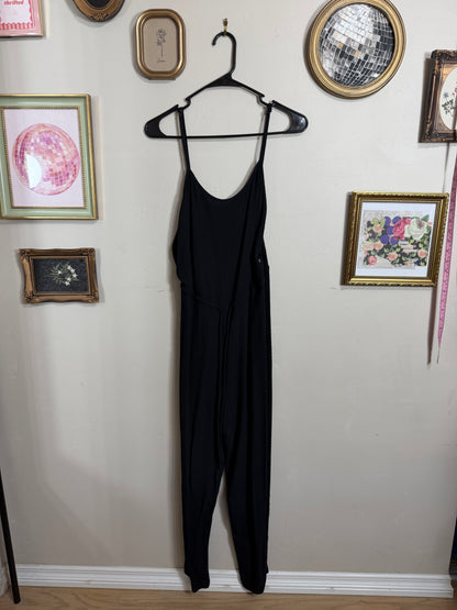 Small Black Cropped Aspen Knit Jumpsuit w/ Tie Waist