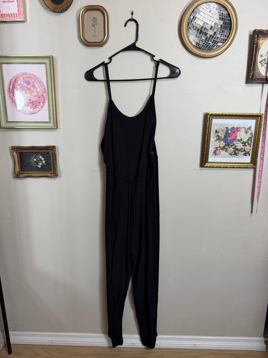 Small Black Cropped Aspen Knit Jumpsuit w/ Tie Waist