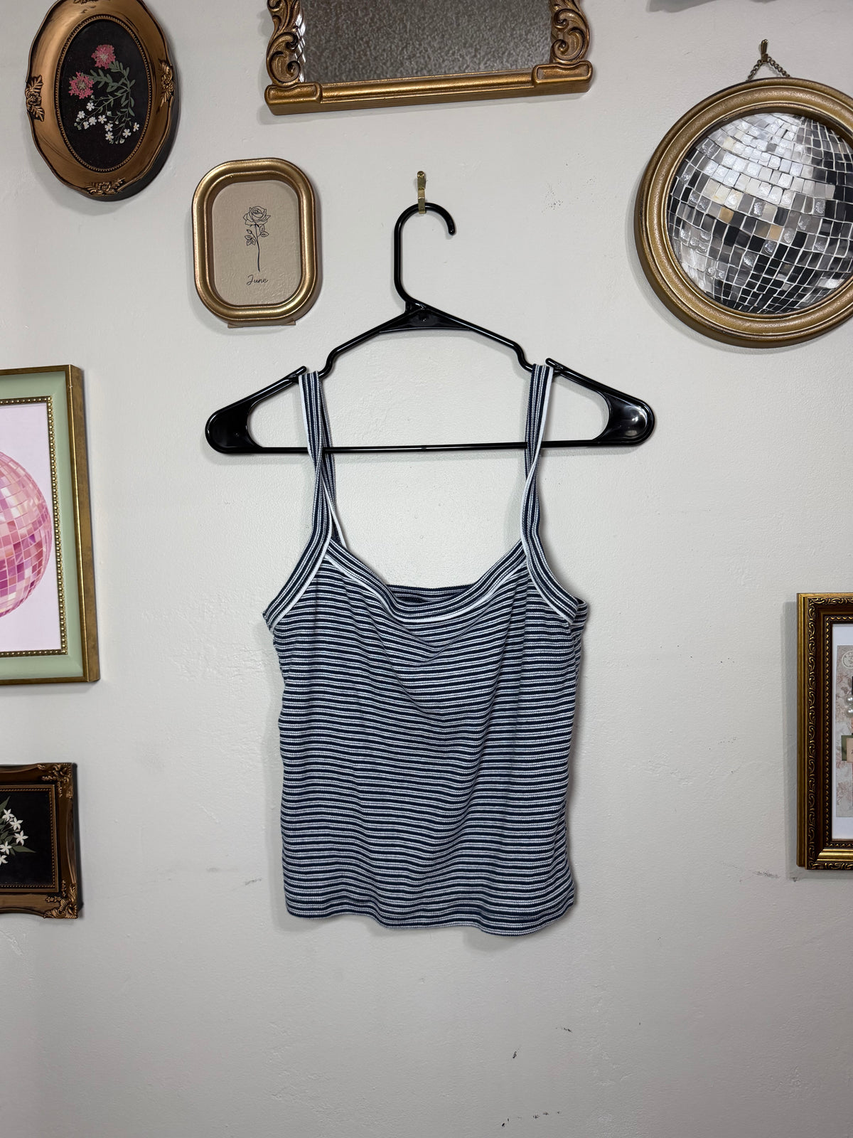 Medium Blue White Striped Tank Top