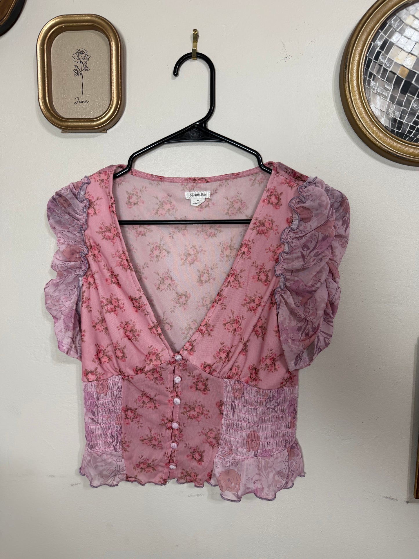 Small Pink Lilac Floral Crop Top
