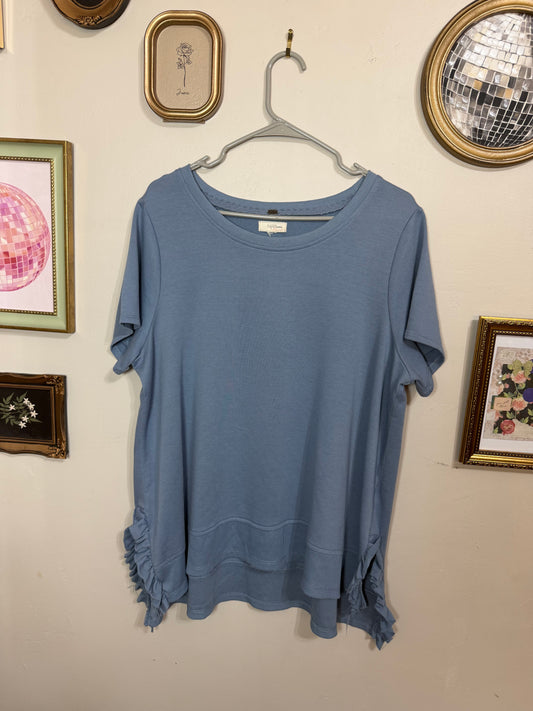 L/XL Indigo Blue Tee w/ Ruffles