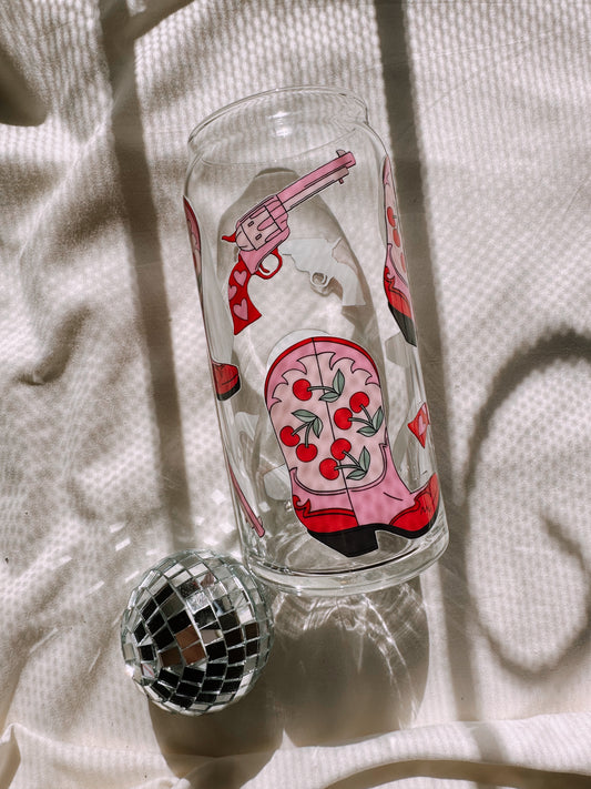 Cowboy Vday Glass Cup