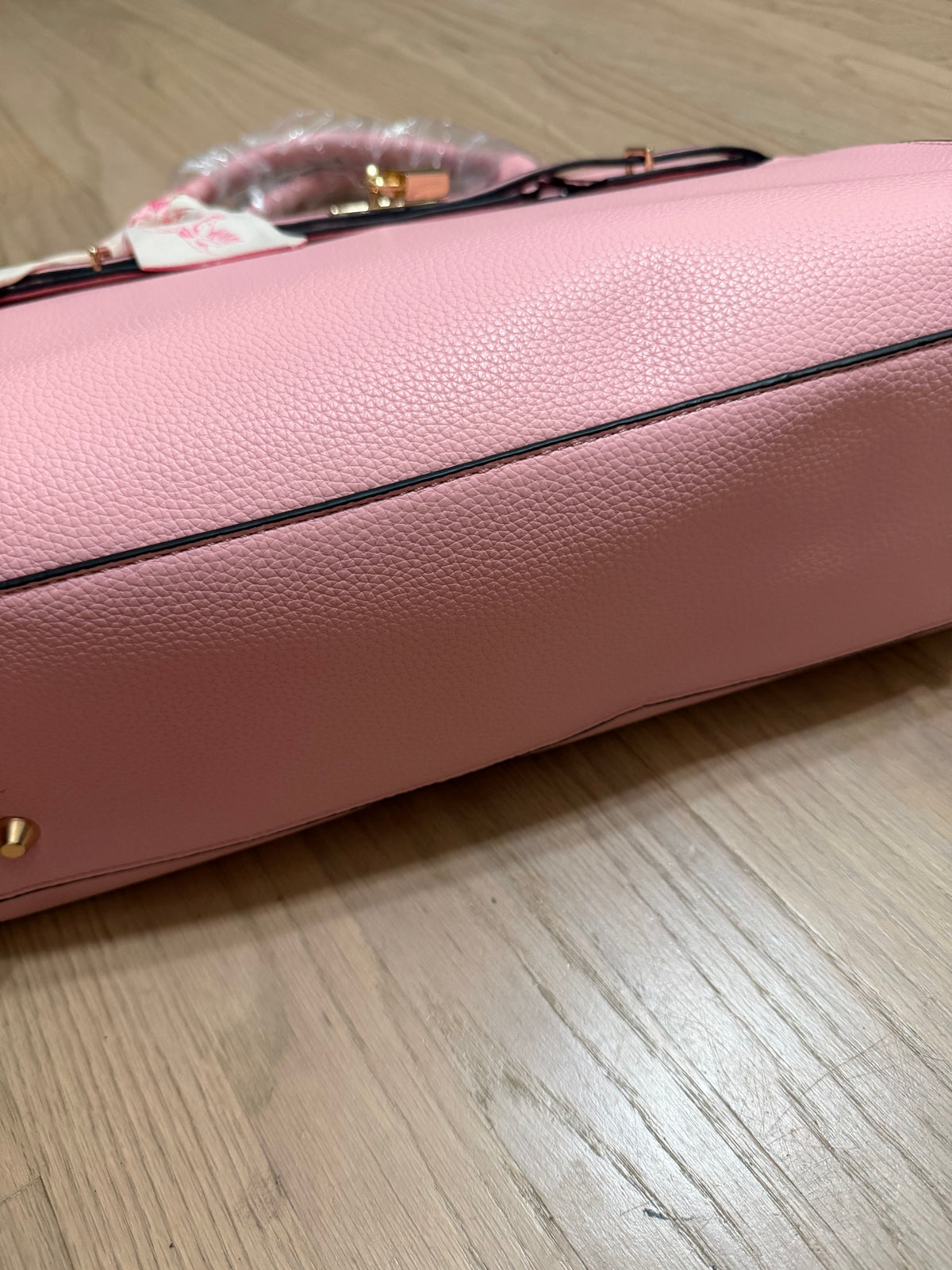 NWT Pink Structured Satchel Handbag with Teddy Bear Keychain & Crossbody Strap