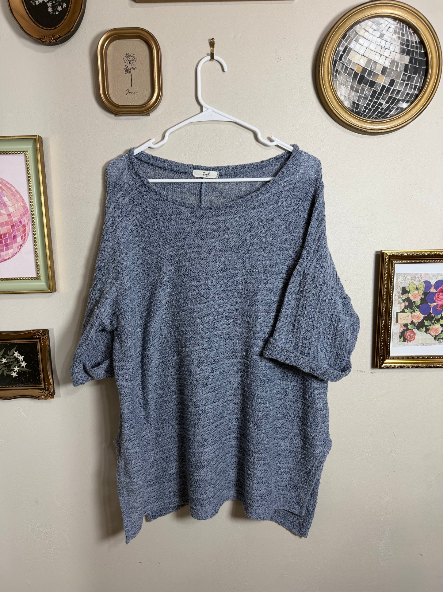 Large Blue Knit Oversized Top