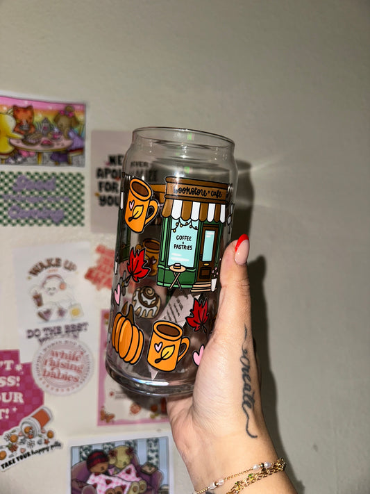 Autumn Bookstore 20oz Glass Cup