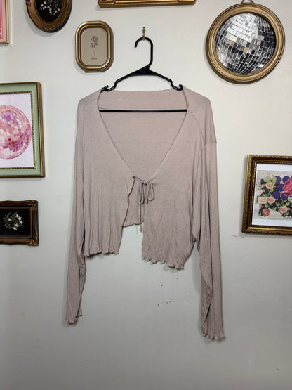 L/XL Nude Pink Lightweight Tie Ribbed Cardigan/Top